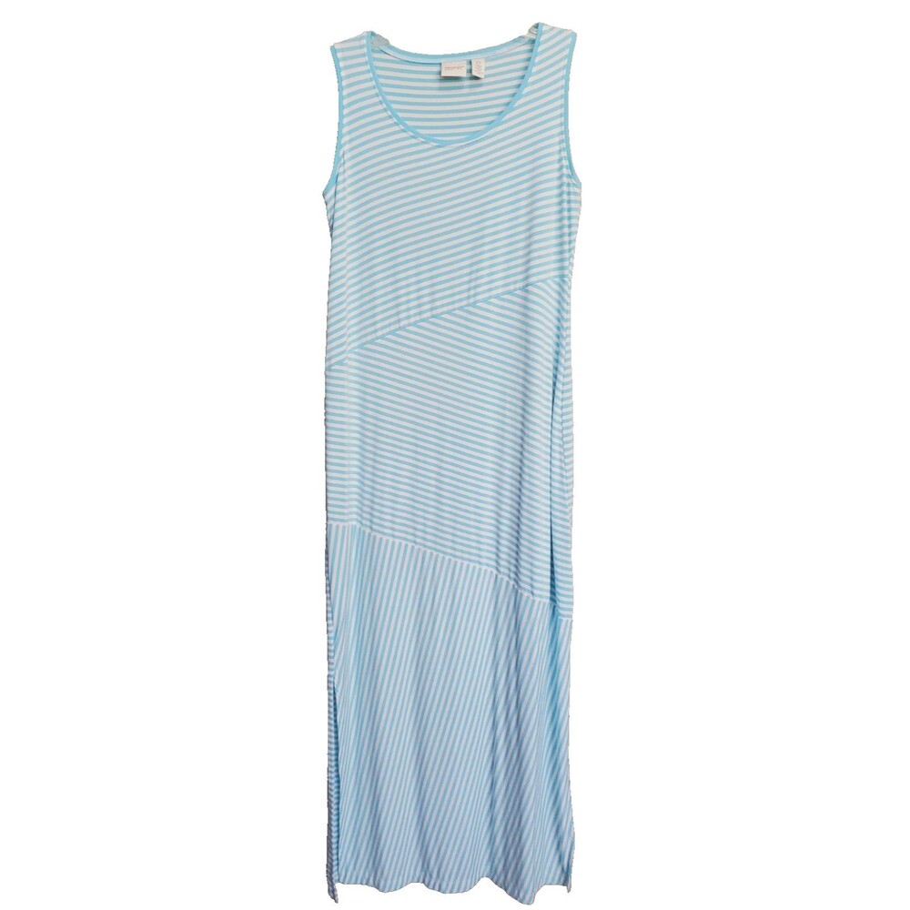 Chico's Zenergy Pamela Blue Striped Side-Slit Sleeveless Maxi Dress Size 0 Small